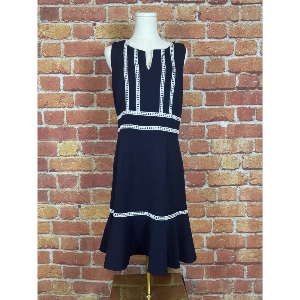 Nanette Lepore Spring‎ Bloom Navy Marshmallow Dress Size 10 Embroidered